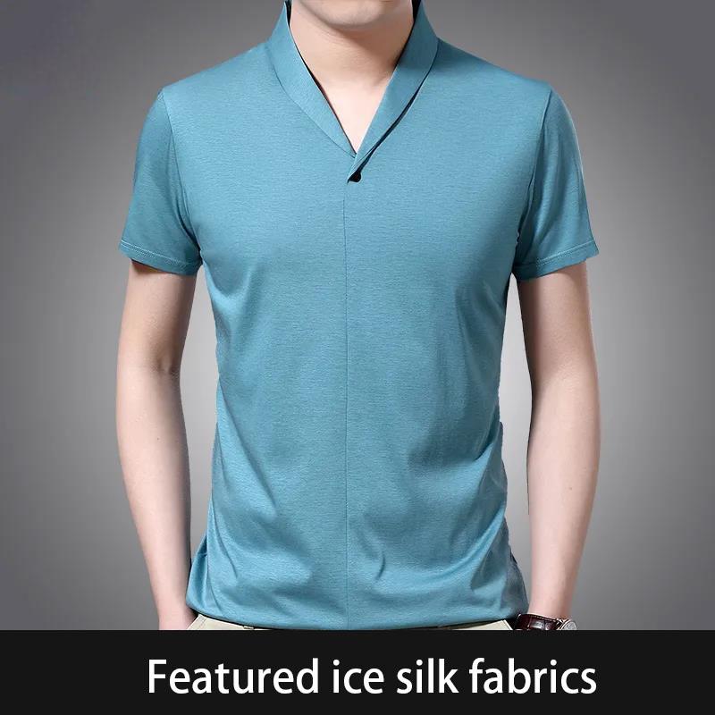 Summer Short-sleeved T-shirt Men's V-neck Slim Trend Top Men's Short-sleeved Ice Silk Bottoming Shirt