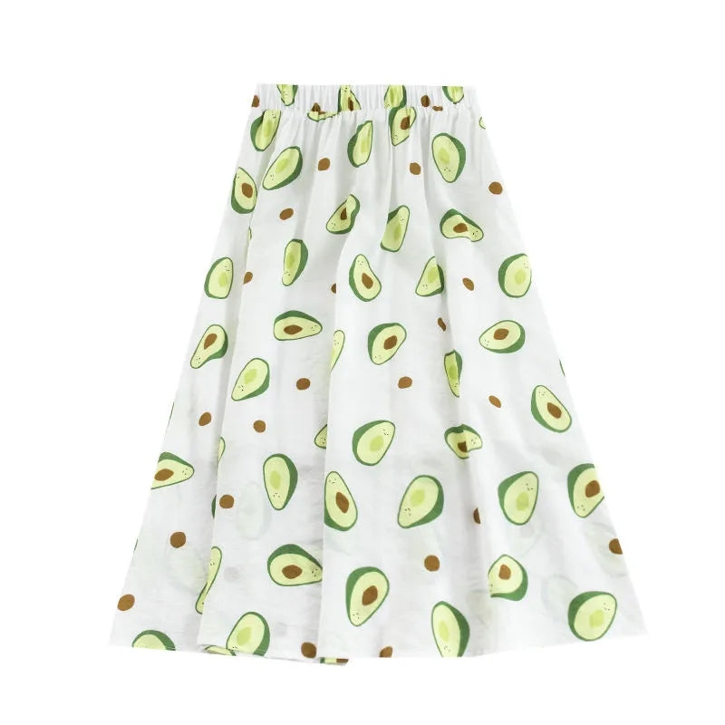 Skirts Womens Female Casual Ankle-length Skirt Summer Loose Thin A-line Skirts High Waist All-match Avocado Print Skirt