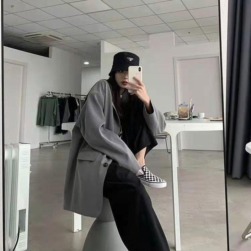 Women's Suit Jacket Spring and Autumn Korean Version Ins Student Loose Jacket Retro Slim Casual Black Blazer Personalized Coat