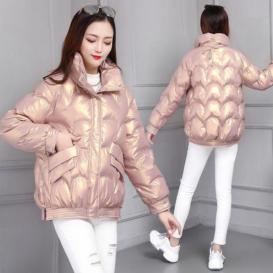 Fashion Trendy Down Cotton Jacket Women Korean Style Short Light Thin Loose Thick Warm Shiny Coat
