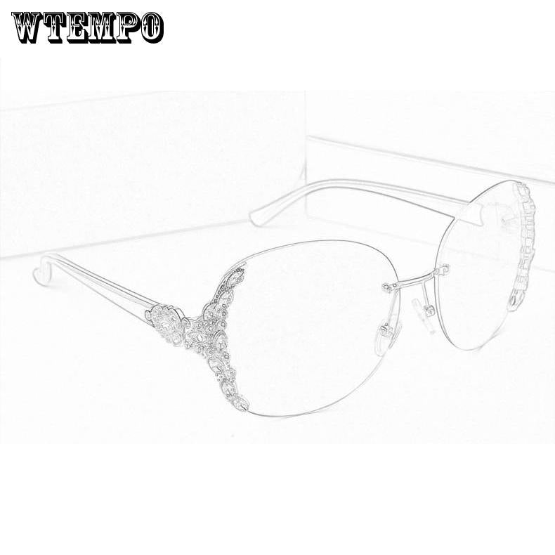 WTEMPO Sunglasses Retro Rhinestone Frame Brand Design Luxury Ladies Driving Eyeglasses Women