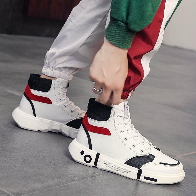 Plus Size 39-44 Summer Men High-top Leather Sneakers Anti-Slippery Breathable Basketball Shoes Non-slip Comfortable Running Shoes