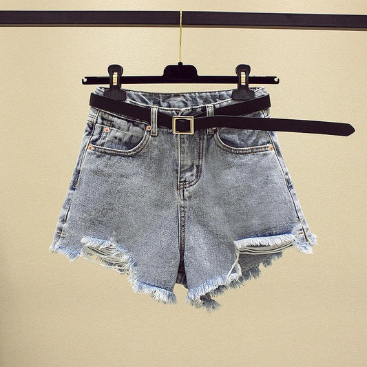 Denim Shorts Women's High Waist Summer Tide Ins Loose and Thin Wide-legged Hole A-line Pants