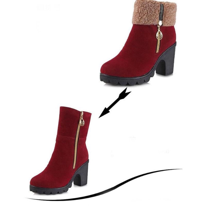 Winter Warm Mid-tube Women's Boots Korean Style High-heeled Thick-heeled Martin Boots Frosted Short Boots Women's Shoes
