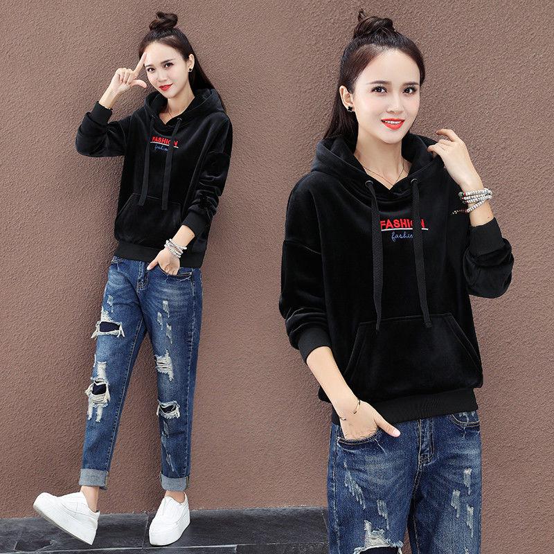 Long-sleeved warmth Hoodie autumn and winter sweatshirt cotton women's sweatshirt wild large size