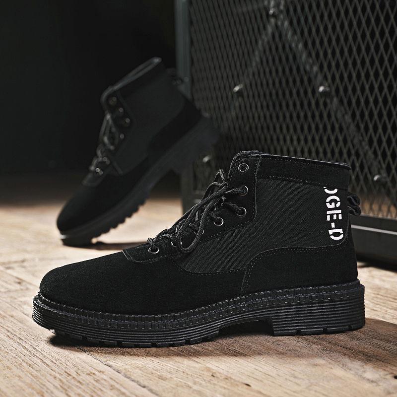 High Top Mens Martin Boots Solid Army Boots Flock Rubber Winter Men's Ankle Boots Shoes