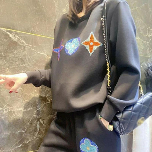 Xiaoxiangfeng Sports Suit Women's Long-sleeved Round Neck Pullover Top Fashion Casual Solid Color Trousers Suit