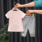 2PCS Children Clothing Set Spring Summer Girls Suits Printing Short Sleeve Tops + Pants Clothing Set