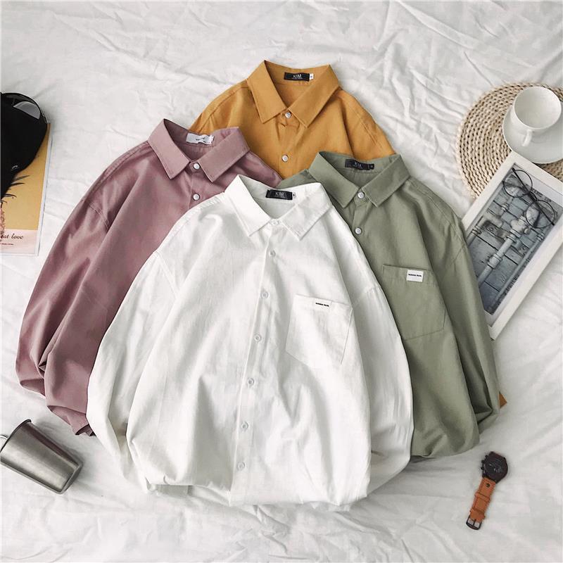 Spring and Autumn Shirts Men's Korean Trend Shirts Simple Inch Shirts Casual Bottoming Shirts Jacket Tops