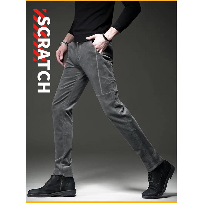 Men's Autumn and Winter Corduroy Casual Pants Slim-fit Pants with Small Feet Male Straight-leg Korean Style Trousers Business Streetwear Elastic Waist