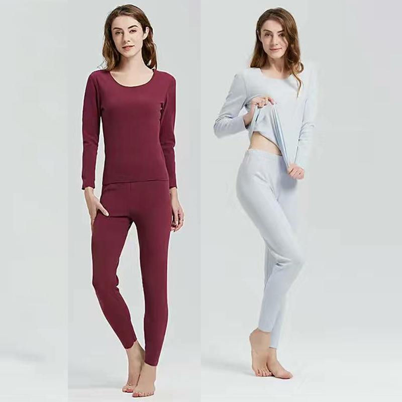 Autumn Clothes O-neck Tops Pants Female Tight Suit Women Winter Thermal Underwear Thicken Windproof Soft Lining Long Sleeve High Elasticity Slim