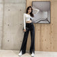 WTEMPO Split Jeans Women's High Loose Casual Washed Denim Straight Long Wide Leg Pants