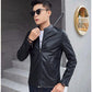 Fashionable Slim-fit Men's Leather Jacket with Stand-up Collar Pu Leather Handsome Motorcycle Leather Jacket