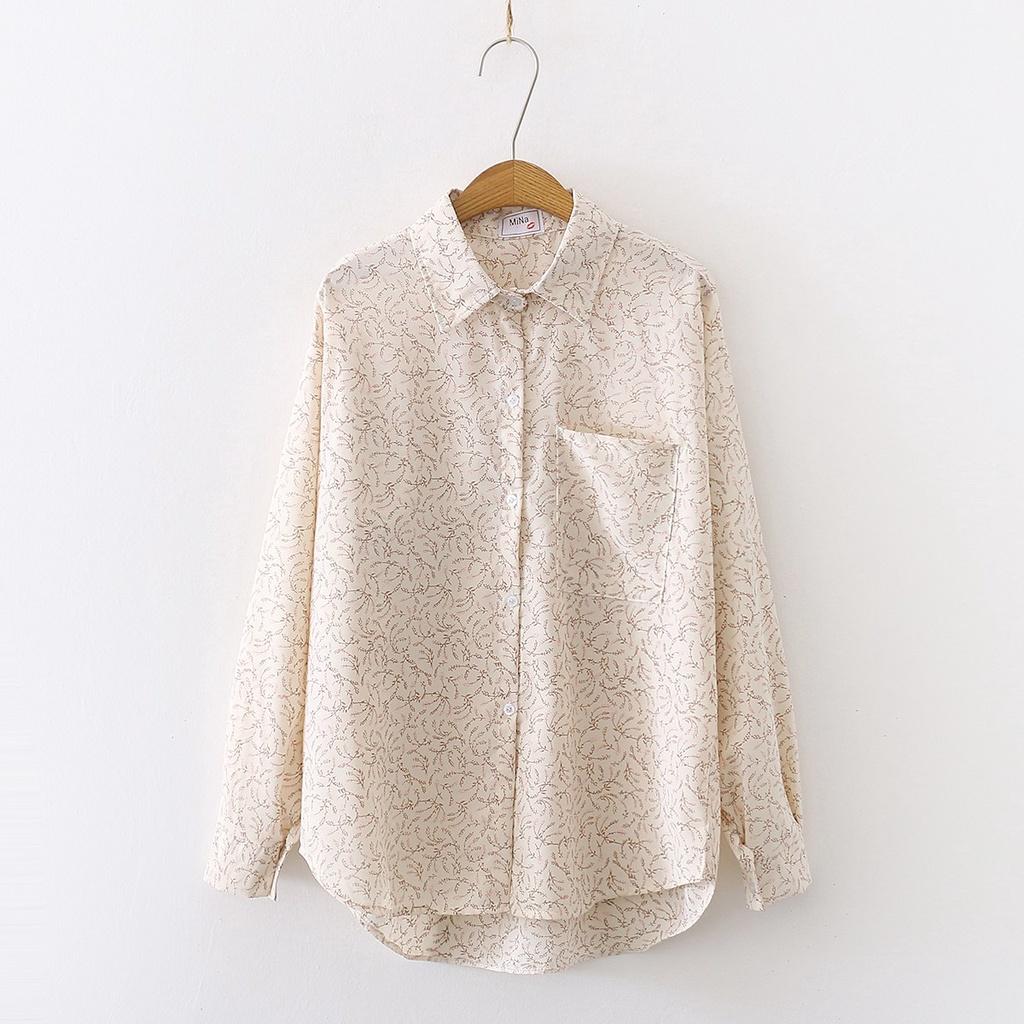 Korean Version of Spring Jacket Long-sleeved Design Sense Niche Chiffon Floral Shirt Women