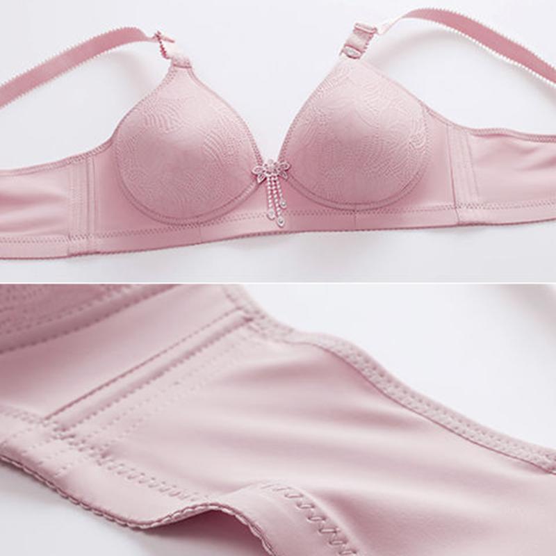 No Steel Ring Gathers Large Size Women's Underwear Thin Cotton Cup Large Size Receding Breast Bra Lace Embroidery Light and Breathable