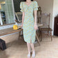 Women's Summer Long Dress Puff Sleeve Floral V-Neck Dress