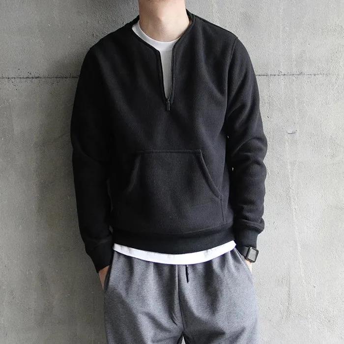 Retro Thick Double-sided Fleece Sweater Men Plus Fleece Sweater Men Pullover