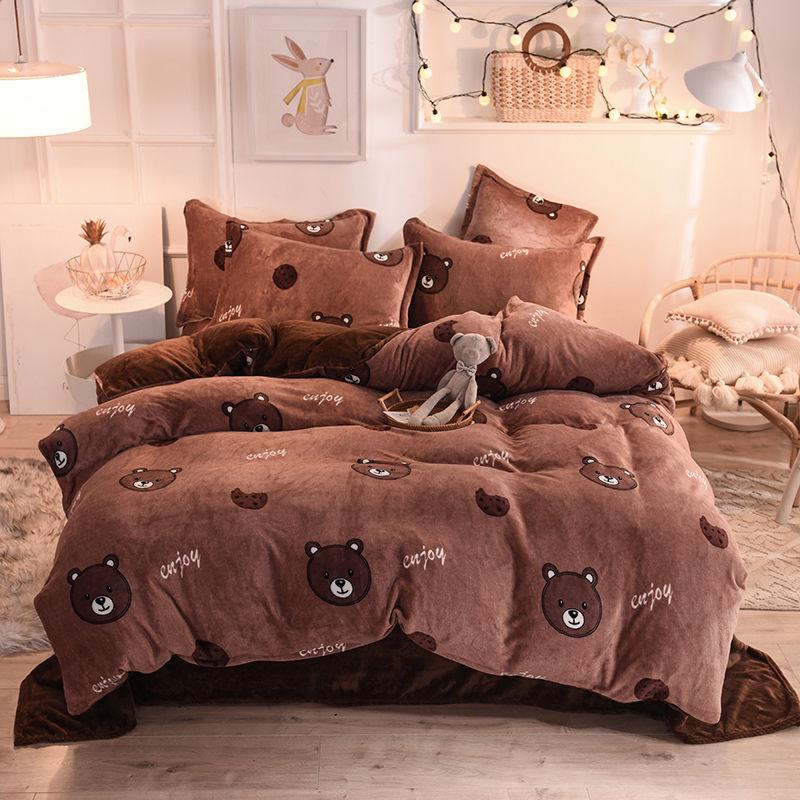 4pcs  Bedding Sets Bed Linen Plush Duvet Cover Flat Sheet Bedding Set Winter King  Queen Bed Set