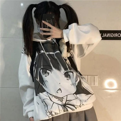 Winter Hoodies Women Anime Printed Fashion Oversized Pullover Sweatshirts Plus Size Loose Casual Hooded Tracksuit Harajuku White Sport Shirts