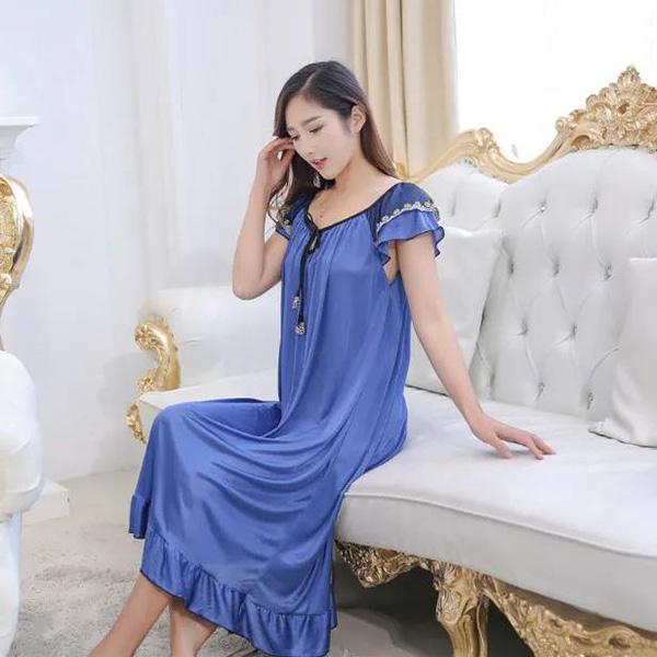 Large Size M-6XL Pajamas Women's Summer Dress Ruffle Solid Color Daily Wear Nightdress