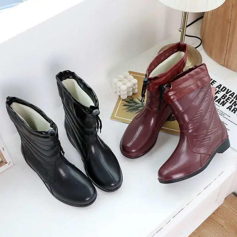 Women's Winter Plus Velvet Warm Cotton Shoes Removable Fleece for Mid-tube Warm Non-slip Waterproof Boots