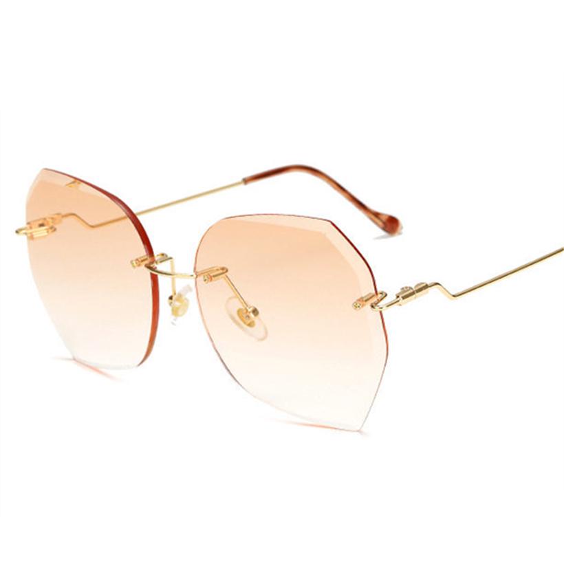 Rimless Sunglasses Women Oversized Luxury Brand Designer Diamond Cutting Lens Sun Glasses Famale Pin