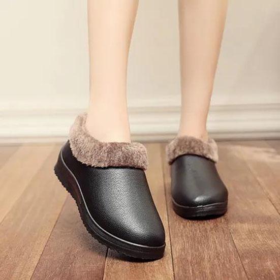 Women's Winter Large Size Cotton Shoes Plus Velvet Thick Cotton Shoes PU Surface Waterproof Non Slip Flat Snow Shoes