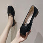 Soft Leather Peas Shoes Women's Single Shoes Wild Square Toe Elastic Buckle Women Low-heeled Leather Shoes Retro British Style
