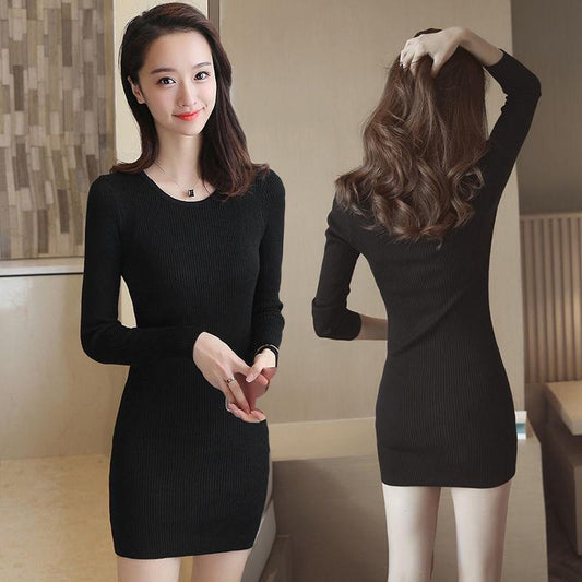 Slim Mid-length Bag Hip Sweater Dress Autumn and Winter Long-sleeved Sexy All-match Dress