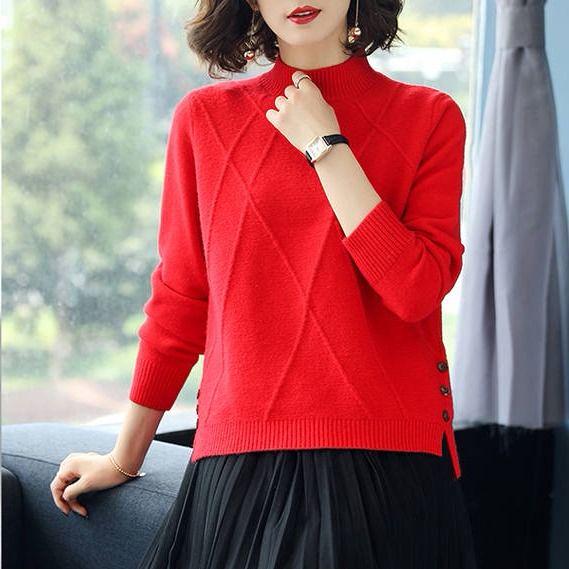 Sweater Women Autumn Winter Loose Casual Solid Color Sweater Long-sleeved Knitwear Short Sweater
