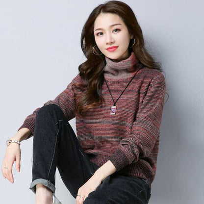 Pofulove Women turtleneck Sweater Pullover Long Sleeve Plus Size loose thick Knit Sweaters jumpers