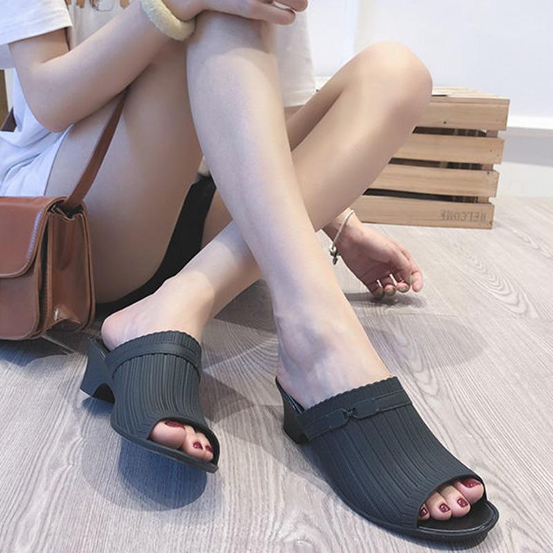 Summer Fashion Fish Mouth Slope with Half Slippers Women Summer Wear All-match Thick Heel Korean Slippers Women