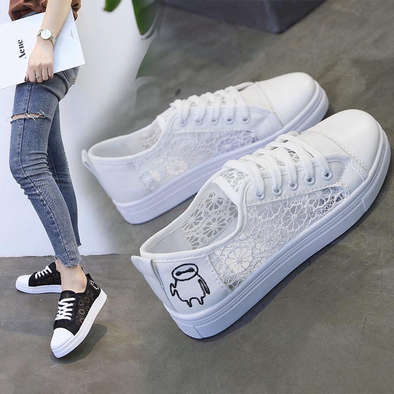 Sneakers Women Fashion Breathable Summer Platform Casual Shoes Lace Leisure Flat White Canvas Women's Vulcanize Shoes