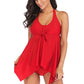 European and American Classic Open Back Hollow Sexy Conservative Cover Belly Split Swimsuit with Chest Pad Irregular Hem Beach Swimming Wear