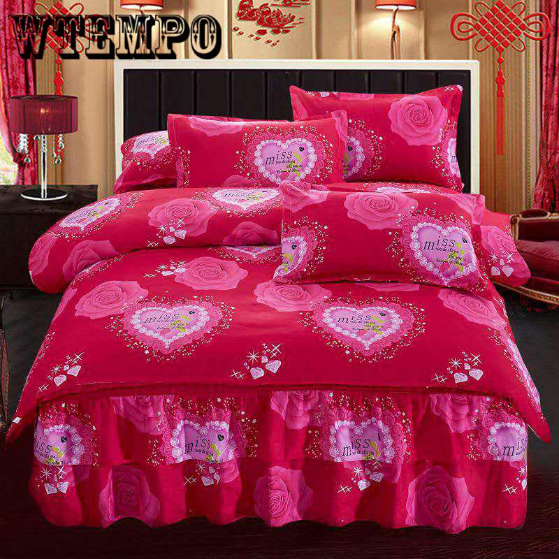 Lace Bed Skirt Set Pillowcases Winter Bedding Set Full Queen King Size Mattress Bed Cover Set