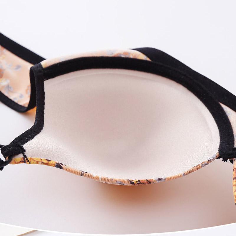 Skin-friendly Breathable Printing Gathered Anti-sagging Side-receiving Bra Without Steel Ring Women's Underwear Bra
