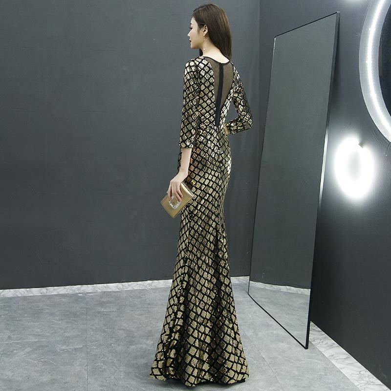 Banquet Evening Dress Skirt Women Winter Noble Elegant Sexy Fishtail Slim Ladies Party Sleeve Long