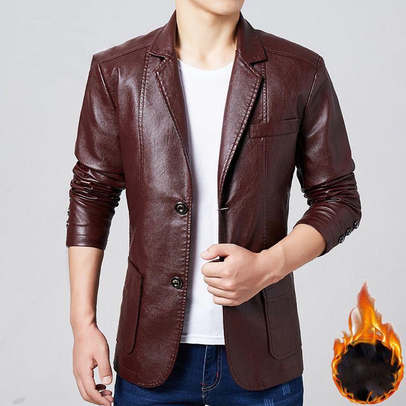 Leather Suit Men's Business Casual Young Middle-aged Leather Men's Jacket Jacket Large Size Plus Velvet