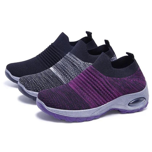Women's Mid High-heeled Sneakers Casual Breathable Mesh Sports Shoes Running Flat Shoes Slip on Thick-soled Dance Shoes