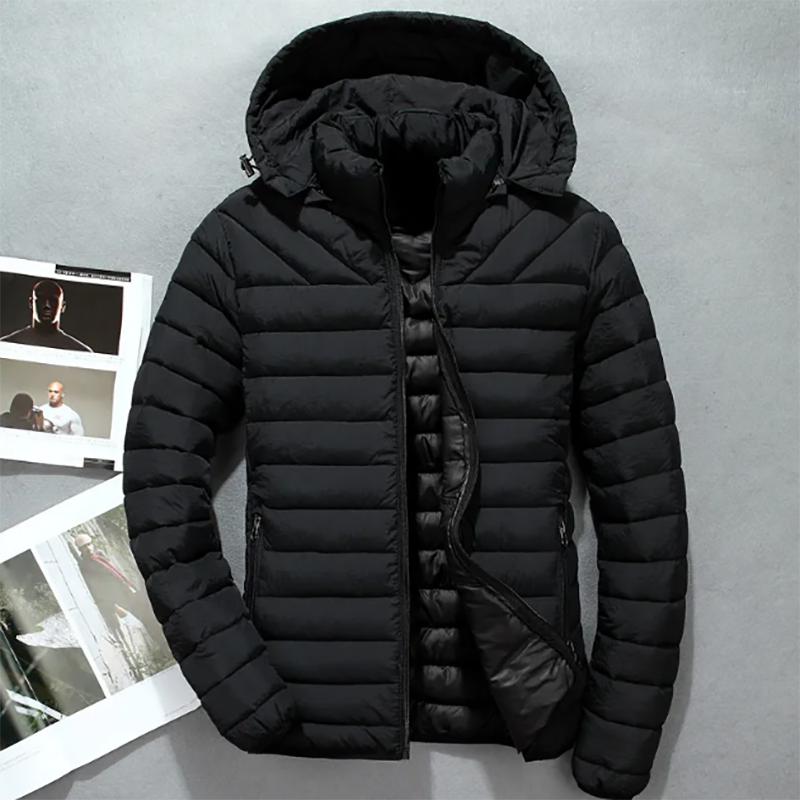 Men's Down Padded Short Slim Casual Hooded Padded Jacket Plus Velvet Warmth Plus Size Men's Padded Jacket