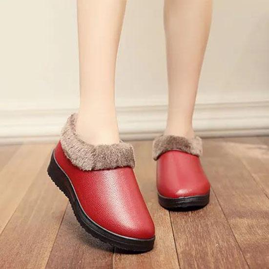 Women's Winter Large Size Cotton Shoes Plus Velvet Thick Cotton Shoes PU Surface Waterproof Non Slip Flat Snow Shoes