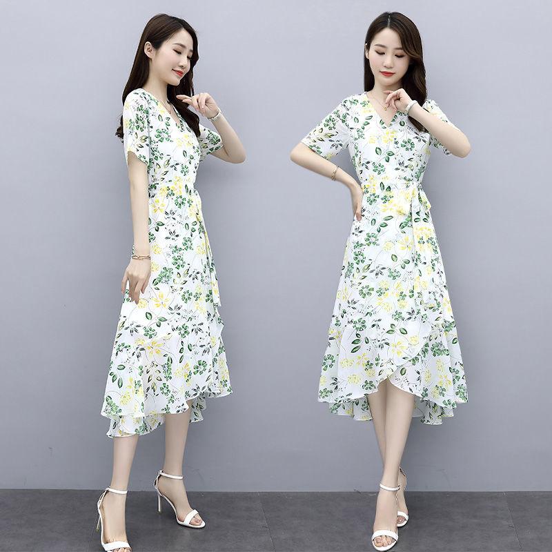 Chiffon Dress Feminine Temperament Elegant Waist Thin French Floral Long Skirt Can Be Belted Slimming Thin Ladies Chiffon Dress