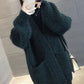 Plus Size Mid-length Loose Knitted Cardigan Sweater Coat Women Fashion Large Pocket Sweater
