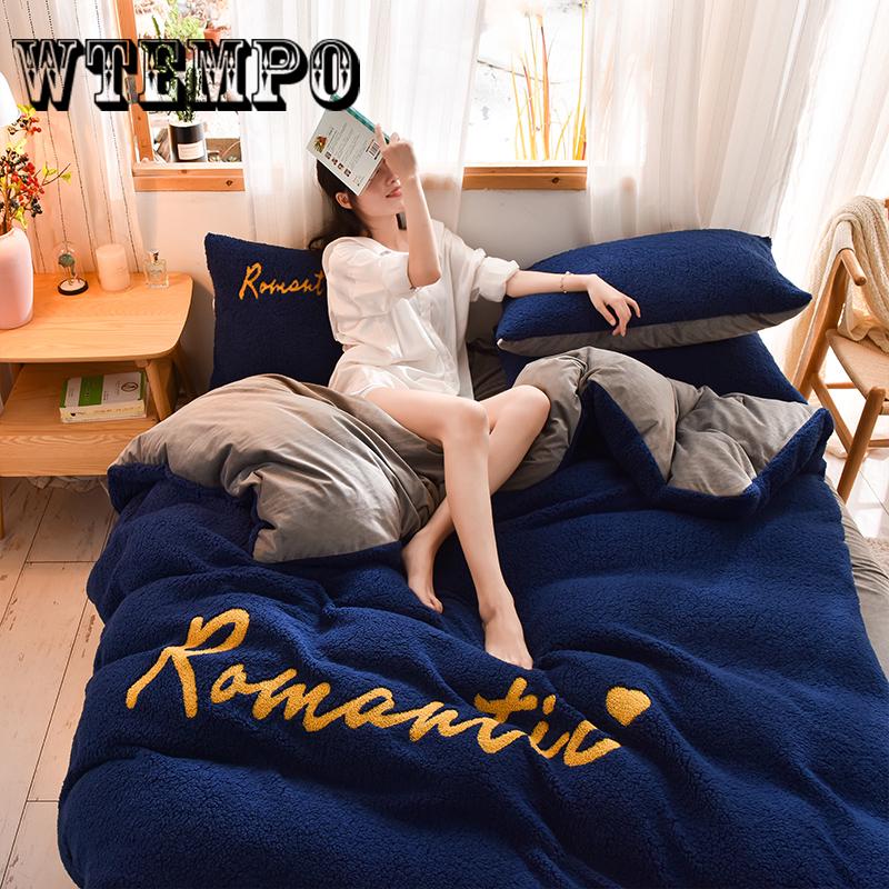 4pcs Bedding Sets Soft Cashmere Duvet Cover Pillowcase Bed Sheet Winter Bedroom Decoration