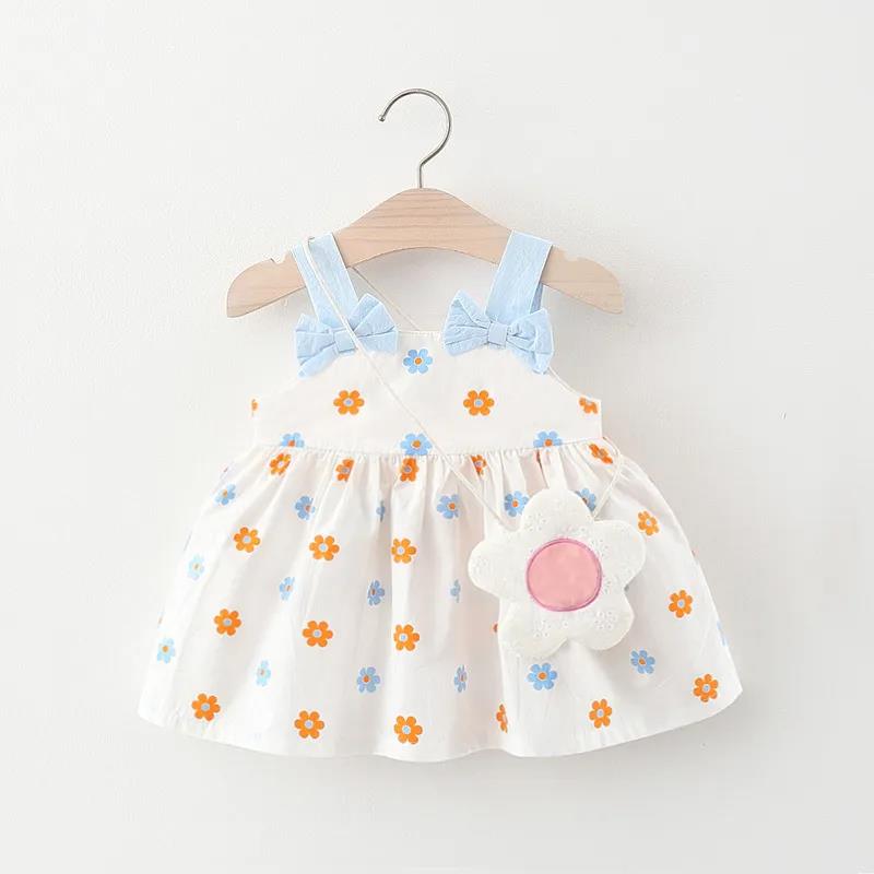 Baby Baby Summer Dress Girl Suspender Cute Flower Princess Skirt Print Suspender Skirt Square Collar Sleeveless A-line Skirt