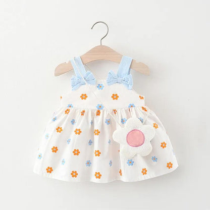 Baby Baby Summer Dress Girl Suspender Cute Flower Princess Skirt Print Suspender Skirt Square Collar Sleeveless A-line Skirt