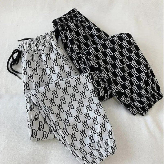 Letter Printing Spring and Summer New Style Trousers Women's Loose Sweatpants Casual Trousers Tie Feet Handsome Hong Kong Style