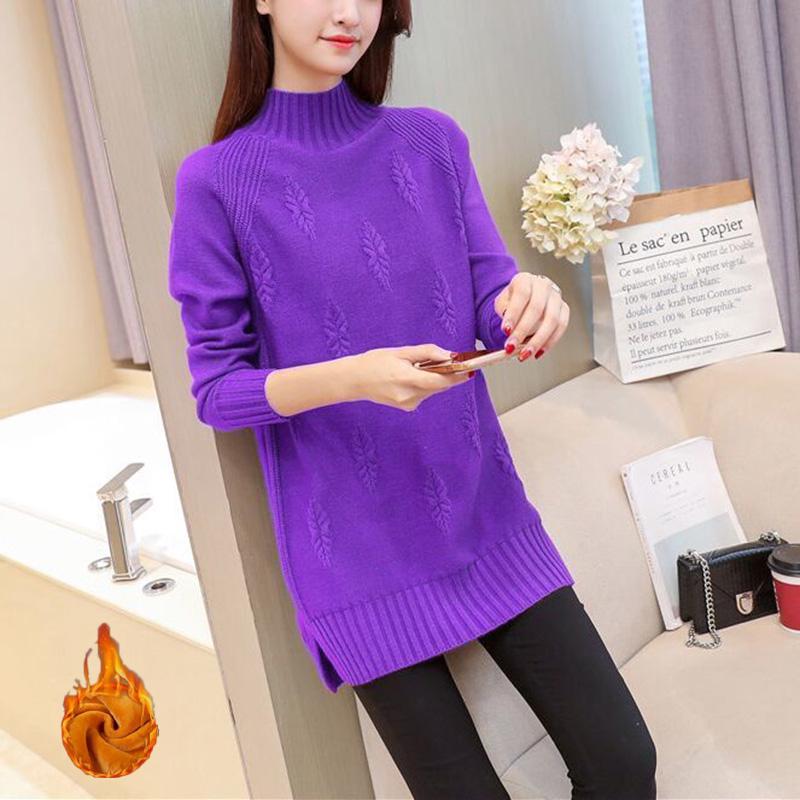 Autumn and Winter Plus Velvet Sweater Mid-length Loose Half-high Collar Large Size Base Shirt Jacket