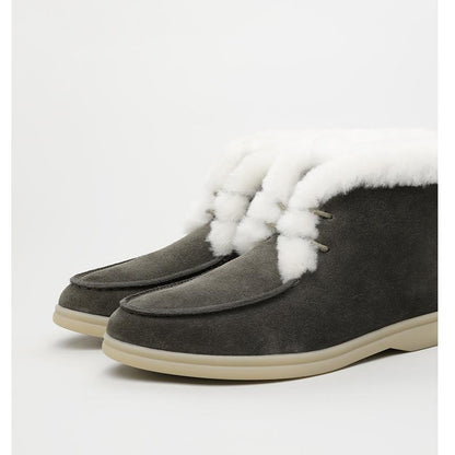 Winter Women's Ankle Boots Casual Mid-tube Flat Snow Boots Round Toe Suede Wool Blend Warm Short Boots Low Heel Non-slip Solid Slip On Flat Shoes