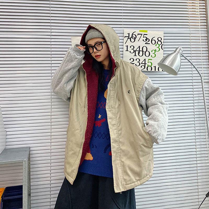 Cotton-padded Jacket Women's Winter Style Cotton-padded Jacket Loose Student Hong Kong Style Lamb Wool Plus Velvet Thick Coat